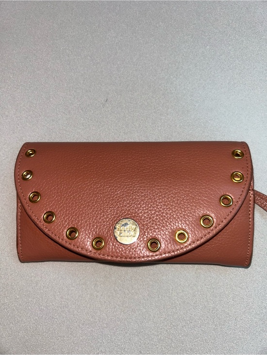 See By Chloe Handbags - See By Chloe Rose-Tan Pebbled Leather Grommet Clutch with Gold Hardware
